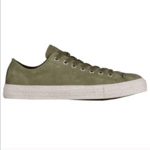 olive green leather converse
